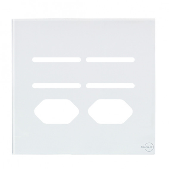 Placa p/ 4 Interruptors + Tomada dupla 4x4 - Novara glass Branco Placa p/ 4 Interruptors + Tomada dupla 4x4 - Novara glass Branco